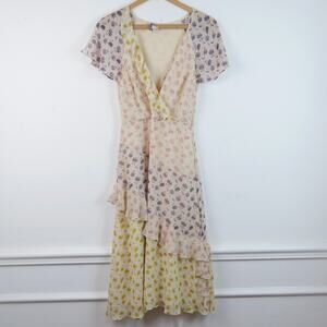 Joie Orita B Dress 100% Silk Dainty Floral Ruffle Feminine Ethereal Midi Size 2